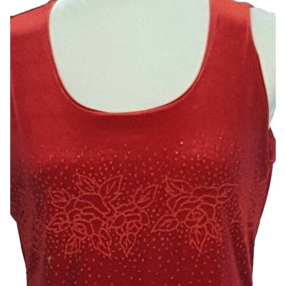 Womens Velour Velvet Beaded Tank Top Shell Red Maria Gabrielle Measures Medium